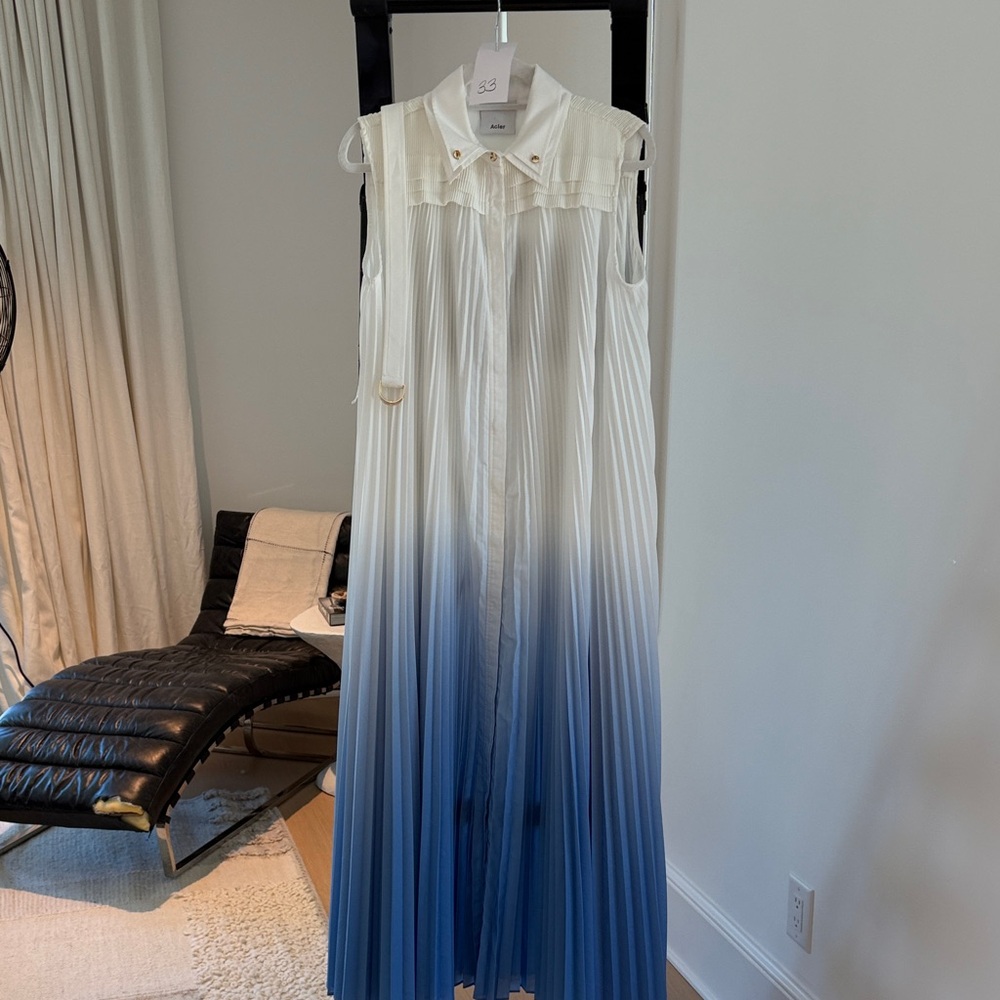 Acler White to Blue Ombre Pleated Maxi Dress